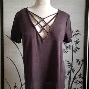 [Hippie Chic] Washed Black Strappy Bodice Slub Tee